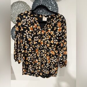 Floral Black and Orange Women's Top